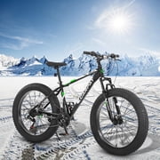 26 Inch Fat Tire Bike Full Shimano 21 Speed Mountain Bike, Dual Disc Brake, High-Carbon Steel Frame, Front Suspension, Mountain Trail Bike, Urban Commuter City Bicycle