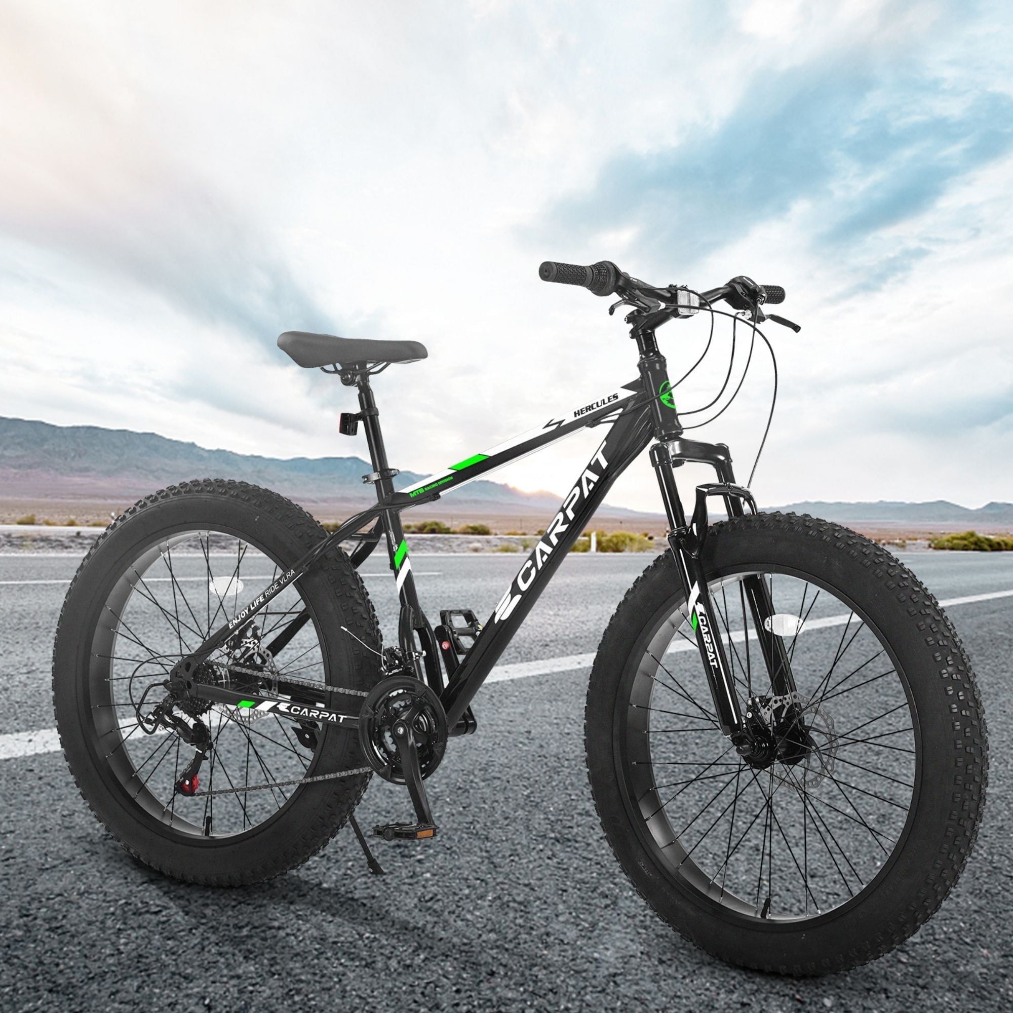 26-Inch Fat Tire Bike for Adults/Teens, Shimano 21-Speed Mountain Trail Bike with Dual Disc Brakes-Black