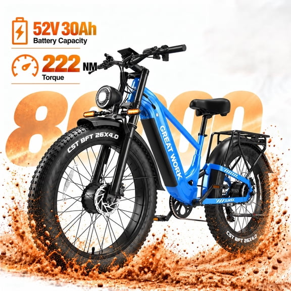 26 Inch Fat Tire Dirt Bike for Adults, LCD Speedometer, 52V 30Ah Dual Motors 100 Miles, Full Suspension, Hydraulic Brakes, Shimano 7-Speed, UL2849