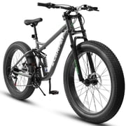 26 Inch Fat Tire Mountain Bikes, Dual Full Suspension 21 Speed, 4-Inch Wide Fat Tire, for Mens Womens Bicycles, Gray