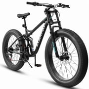 26 Inch Fat Tire Mountain Bikes, Dual Full Suspension 21 Speed, 4-Inch Wide Fat Tire, for Mens Womens Bicycles