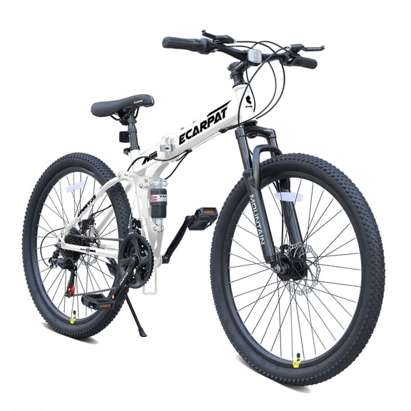 26 Inch Folding Mountain Bike 21 Speed Full Suspension High Carbon Steel Frame Dual Disc Brakes Adult MTB