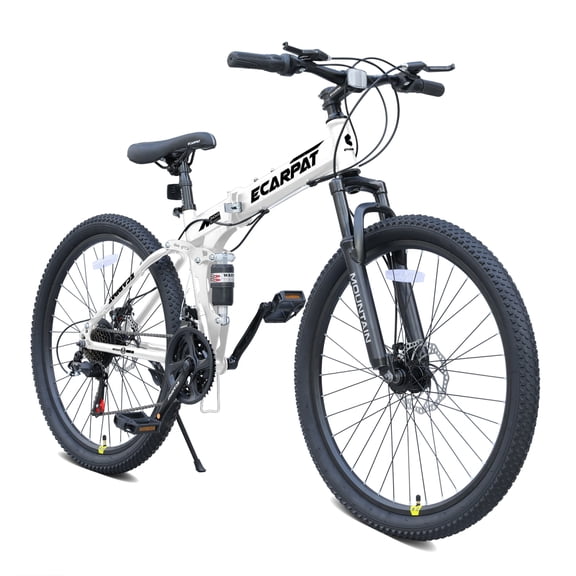 26 Inch Folding Mountain Bike,21 Speed Full Suspension Steel Frame MTB