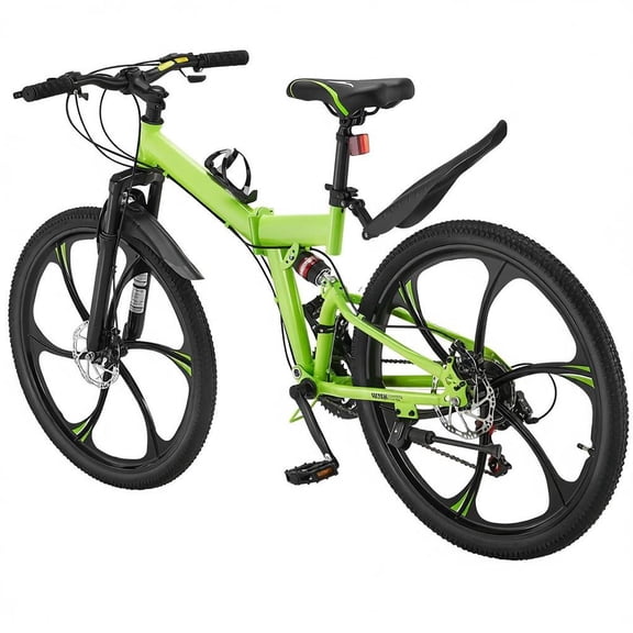 26 Inch Folding Mountain Bike, Mtb Bicycle, Full Suspension, 21-Speed Drivetrain, Disc Brakes, High Carbon Steel Frame