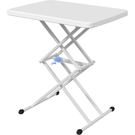 26 Inch Folding Table, 4-Height Adjustable TV Tray, White