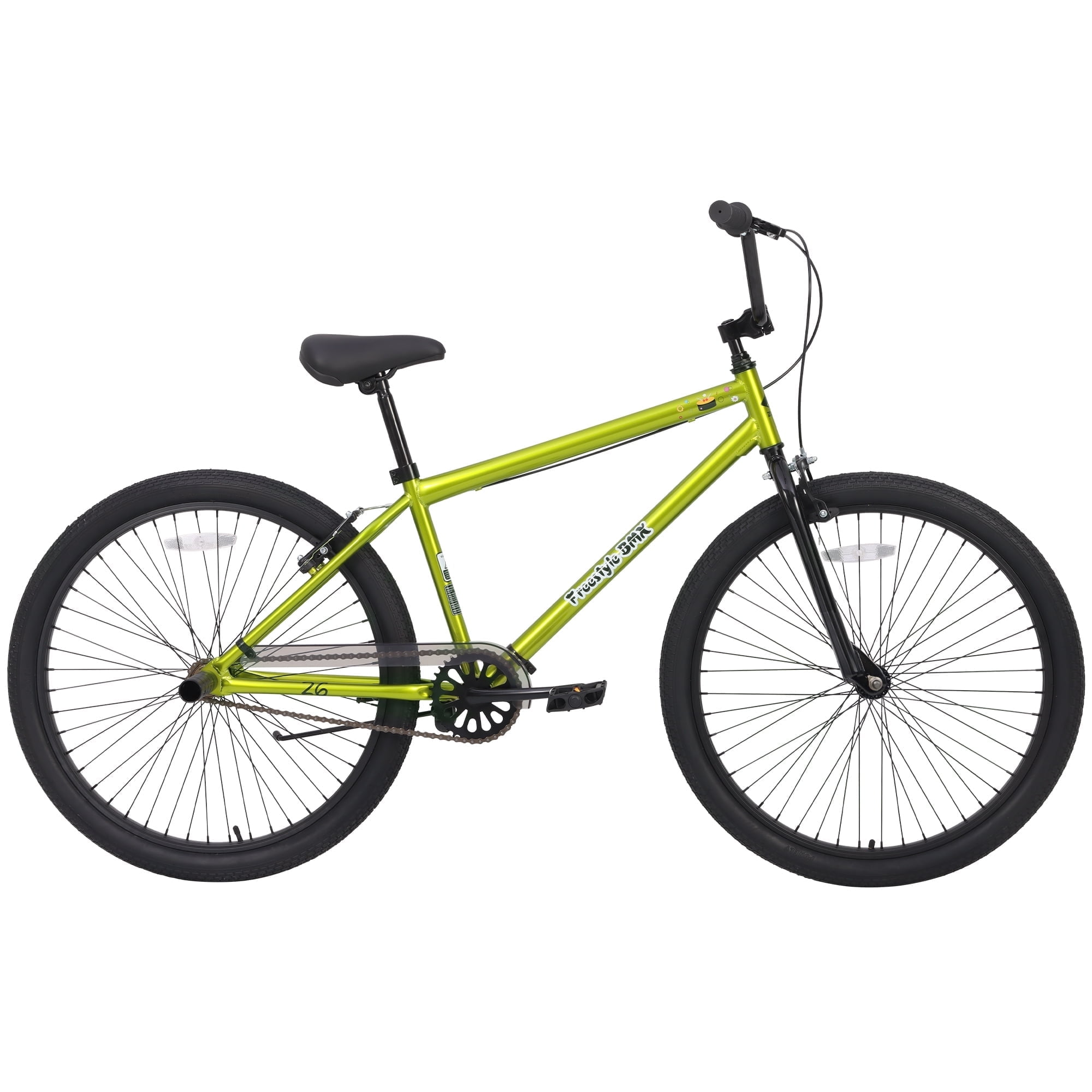 26 Inch Freestyle Mountain Bike, Single Speed Kids Bike with Double Disc Brakes, Kids' Bicycles for Boys Girls Age 12+ Years, Green