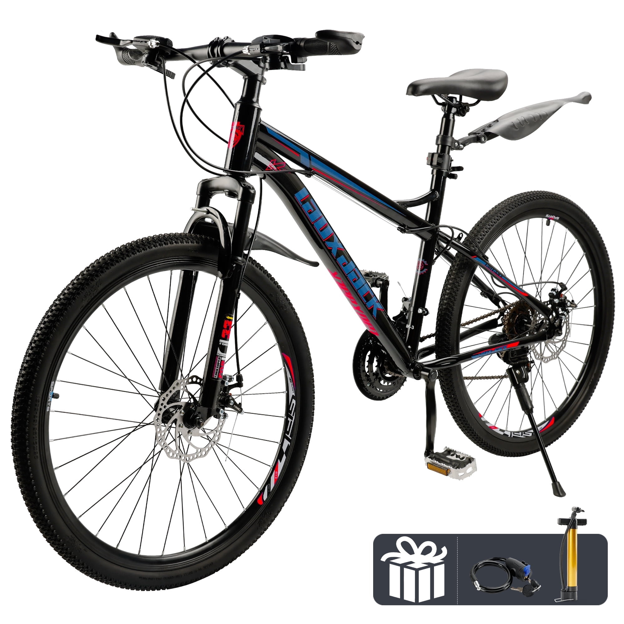 26 Inch Front Suspension Mens Mountain Bike, Shimano 21 Speed, Dual Disc Brake Bike for Men Womens Teen Adult Bicycle With Bike Lock And Air Pump