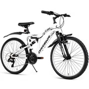 QARSWA 26 Full Suspension Mountain Bike, 21 Speed Bicycle for Teens and Adults, White