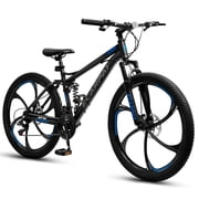 26 Inch Full Suspension Mountain Bike for Men, 21 Speed Mountain Bicycle with Dual Disc Brakes, High-Carbon Steel Frame Outdoor MTB Bike for Men Adult, Black