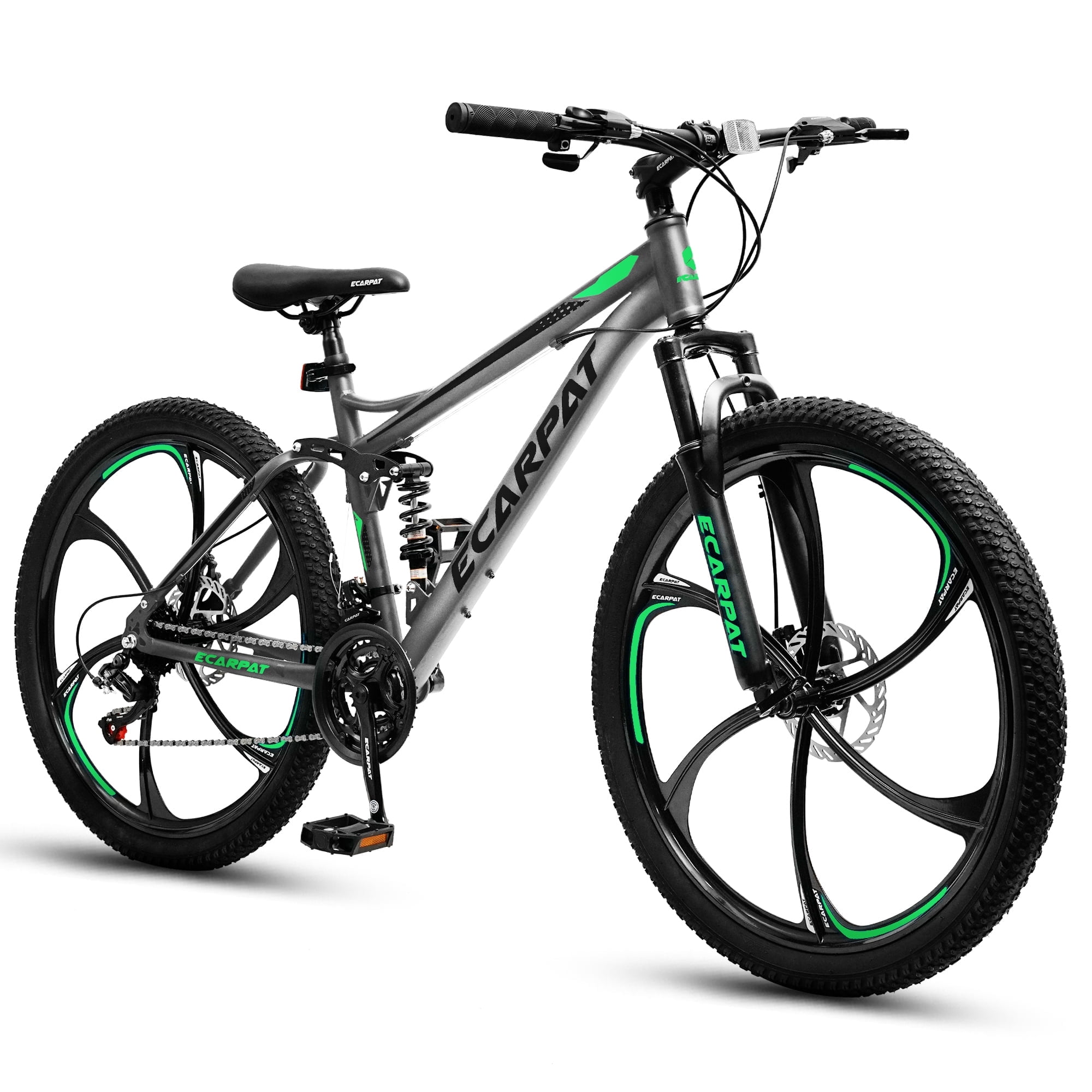 26 Inch Full Suspension Mountain Bike for Men, 21 Speed Mountain Bicycle with Dual Disc Brakes, High-Carbon Steel Frame Outdoor MTB Bike for Men Adult, Gray