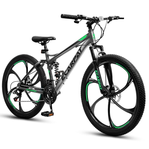 26 Inch Full Suspension Mountain Bike for Men, 21 Speed Mountain Bicycle with Dual Disc Brakes, High-Carbon Steel Frame Outdoor MTB Bike for Men Adult, Gray