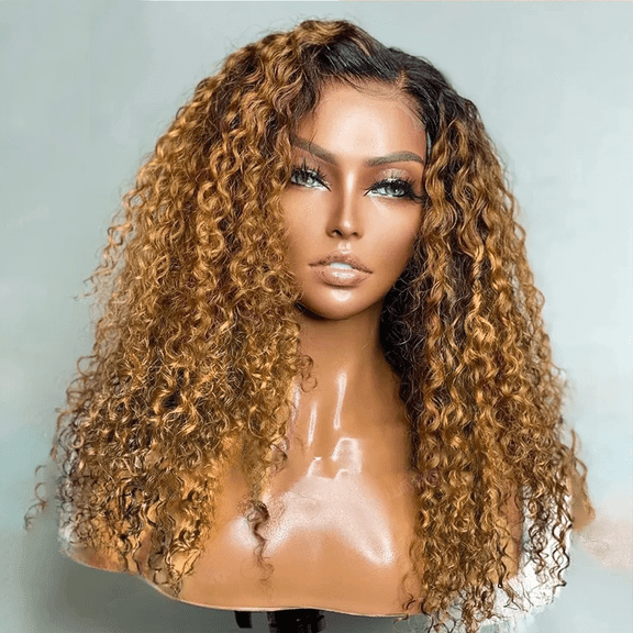 26 Inch Glueless Ombre Blonde  Synthetic Hair 180%Density|26 Inch Kinky Curly Lace Front Wig | Preplucked Baby Hair & Heat Resistant | Daily Wig for Women)