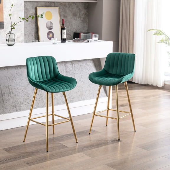 26 Inch Green Bar Stools with Chrome Footrest and Simple Design / Perfect for Small Bars