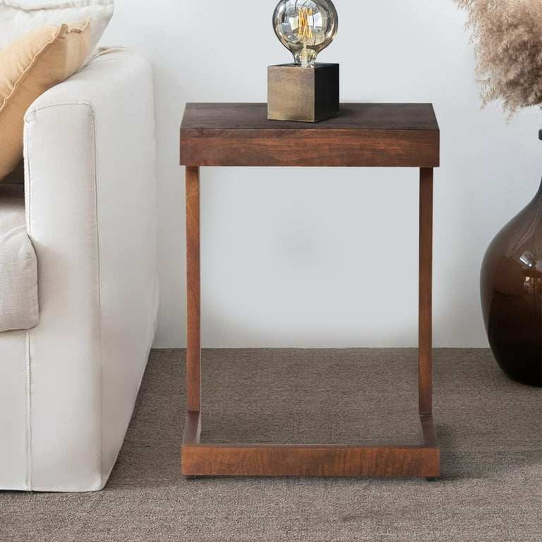 26 Inch Handcrafted Mango Wood Side End Table Open Design Base Dark Brown Saltoro Sherpi