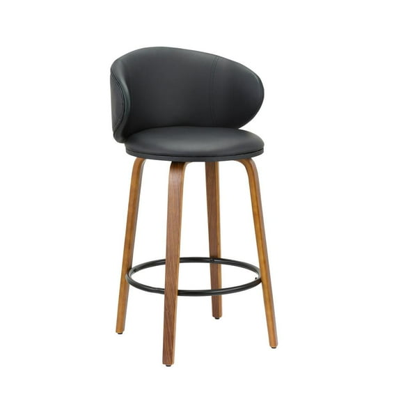 26 Inch High Black PU Stool with Wood Leg Set of 2