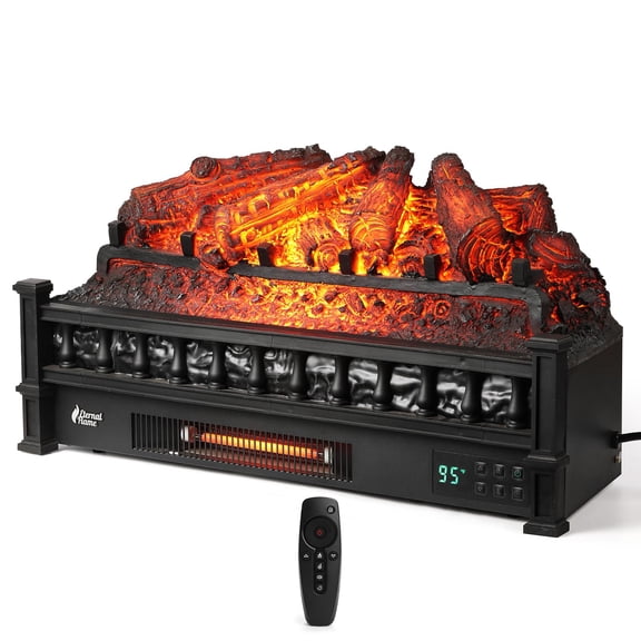 26-Inch Infrared Quartz Electric Fireplace Heater - Black, Realistic Logs