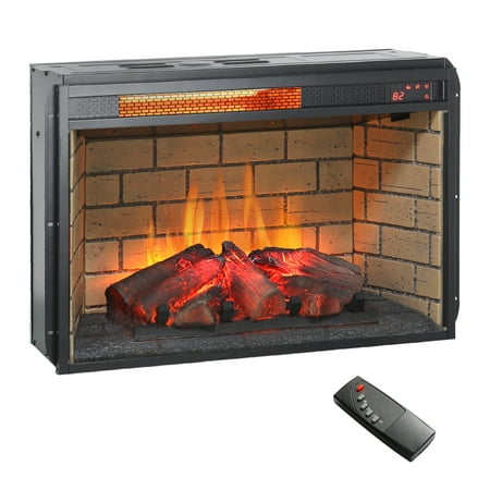 26-Inch Infrared Quartz Heater with Wood Logs and Brick Wall | 1500W Supplemental Heat and Adjustable Flame Effects