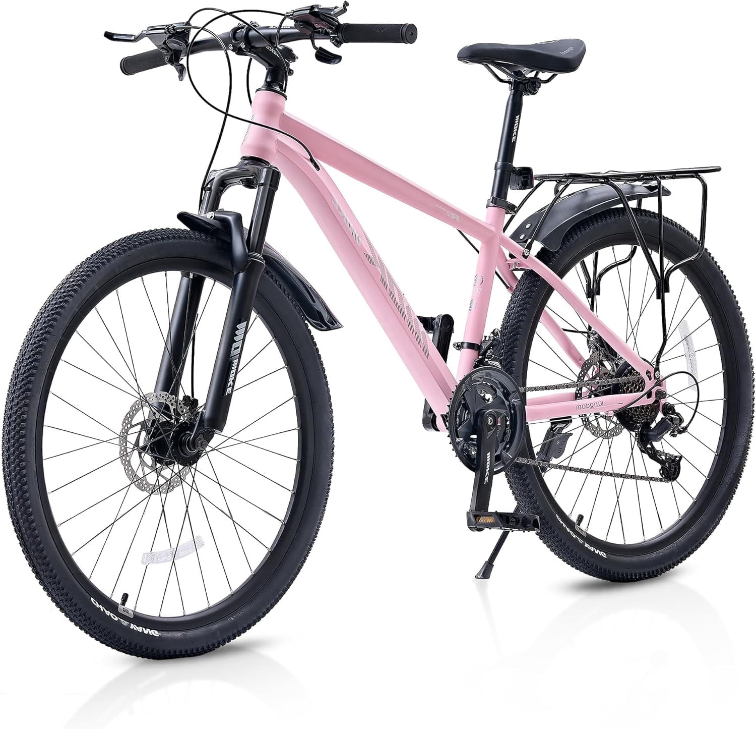 NEORIVER 26 Inch Kids Mountain Bike for Girls 6+, 21-Speed All-Terrain Bicycle with Suspension Fork, Dual Disc Brakes, Rear Rack & Internal Cable Routing