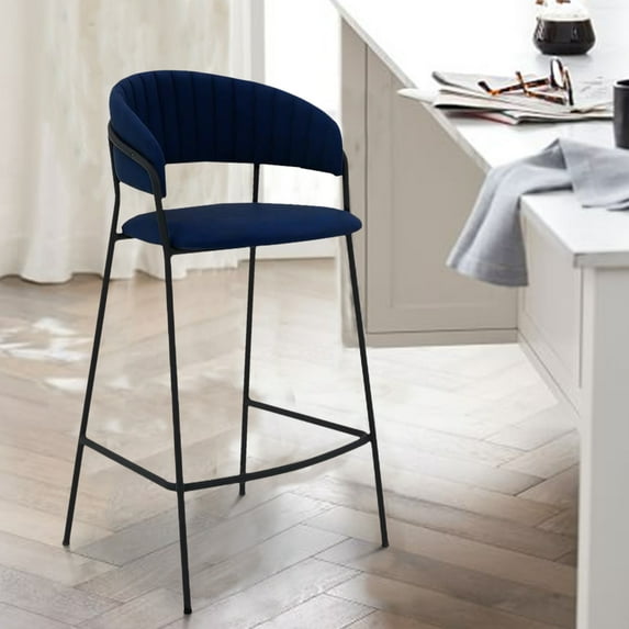 26 Inch Leatherette Seat Counter Height Barstool,Blue and Black - Saltoro Sherpi