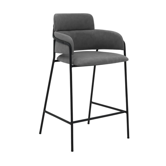 26 Inch Leatherette Seating Barstool, Black and Gray