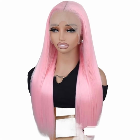26 Inch Long Pink Bangs-Free Lace Front Hair Wig - High-Definition Transparent Lace for Everyday and Special Events