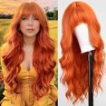 thumbnail image 1 of 26 Inch Long Wavy Synthetic Wig with bangs for Women,Heat Resistant Human Hair Like Wig,Natural Looking Curly Hairpiece for Daily Use Party Cos-play,D One Size, 1 of 1