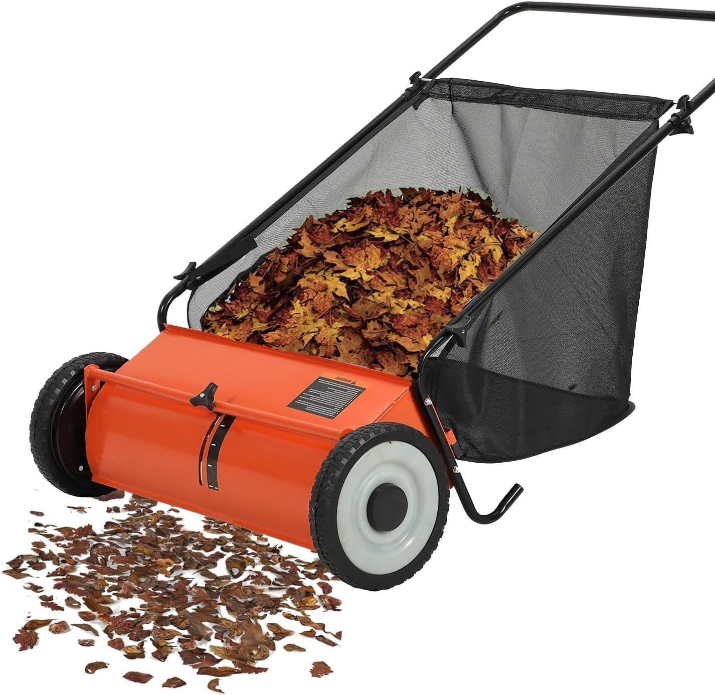 26-Inch Manual Push Lawn Sweeper with 7 Cu. Ft. Hopper Bag, 4 Fast Spinning Brushes & Adjustable Height, Heavy Duty Yard Sweeper for Leaves, Grass Clippings & Debris Collection