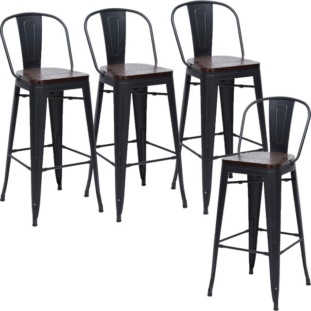26 Inch Metal Stool Kitchen Counter Stools High Back Set of 4 (26 inch