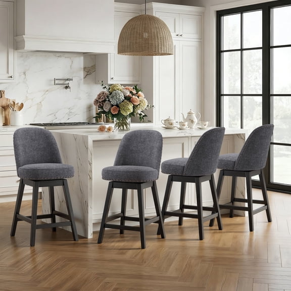 AFO 26" Upholstered Swivel Counter Height Bar Stools Set of 4, Modern Bar Chairs with Solid Wood Frame, Suitable for 35"-39" Table, For Kitchen Island Dining Room Pub Restaurant, Dark Gray