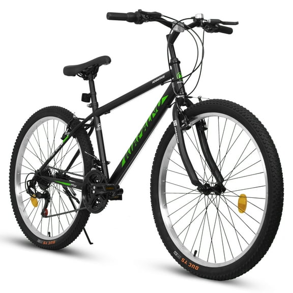 26-Inch Mountain Bike, 21-Speed Bicycle with Carbon Steel Frame & Dual V-Brakes(Black&Green)
