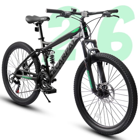 26 Inch Mountain Bike, 21-Speed Disc Brake, Front Fork Rear Shock Absorber Carbon Steel Frame Mountain Bike, Mens Womens Trail Commuter City Bicycles