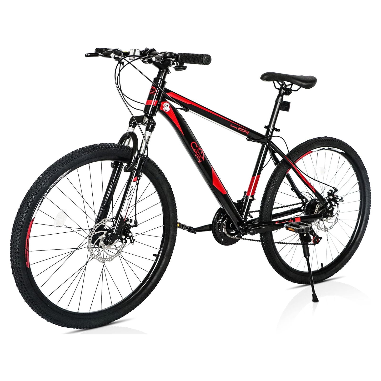 26 Inch Mountain Bike 21-Speed Disc Brakes Thickened Shock-Absorbing Front Fork High Carbon Steel Frame with Adjustable Saddle​ Red Black