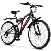 QARSWA 26 inch Mountain Bike, 21 Speed Full Suspension Bicycle with Dual Fenders for Teens and Adults, Black