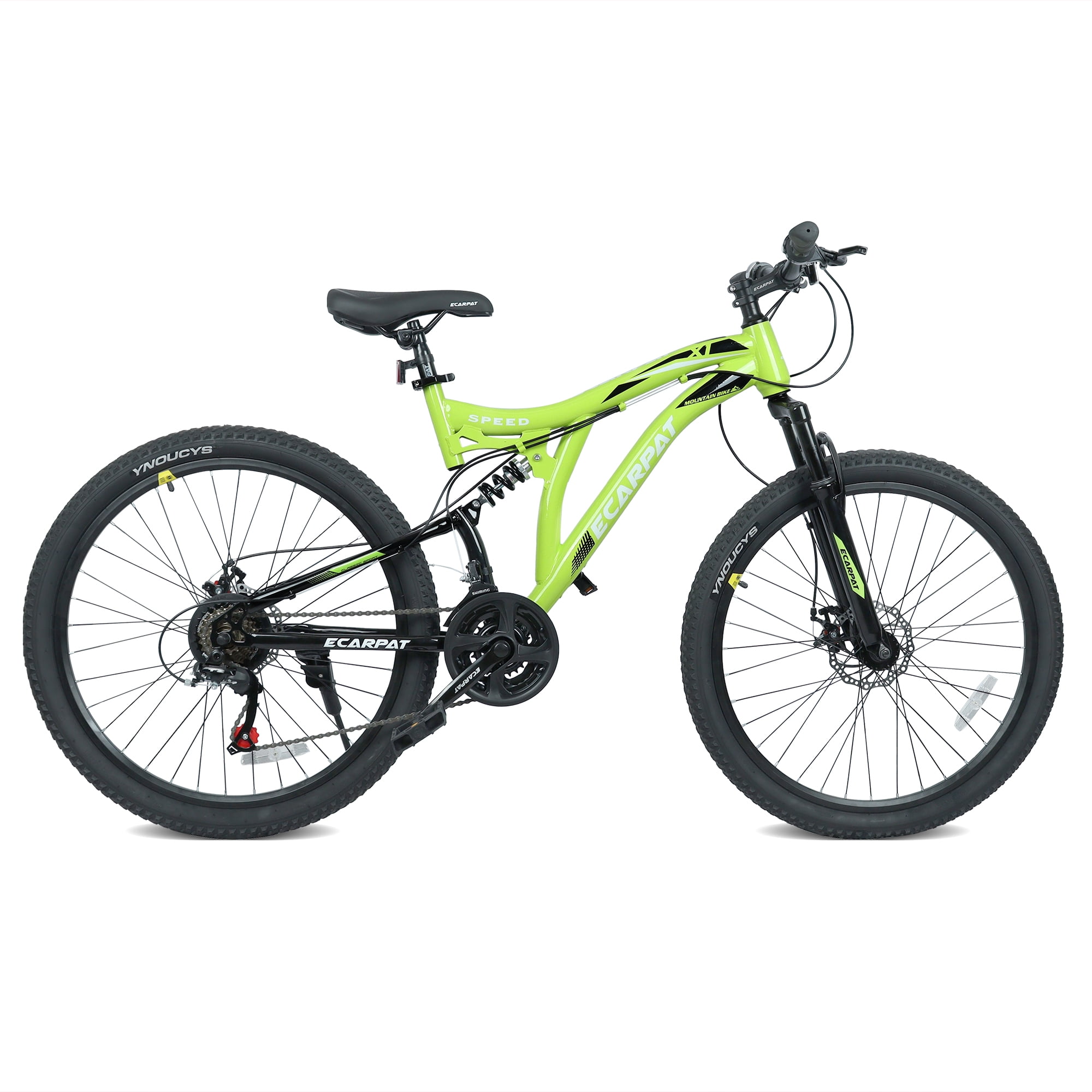 26 Inch Mountain Bike, 21-Speeds Mountain Bicycle with Full Suspension, Alloy Rims and Dual Disc Brakes, Steel Frame MTB Bike for All Terrains, Adults Men Women, Green