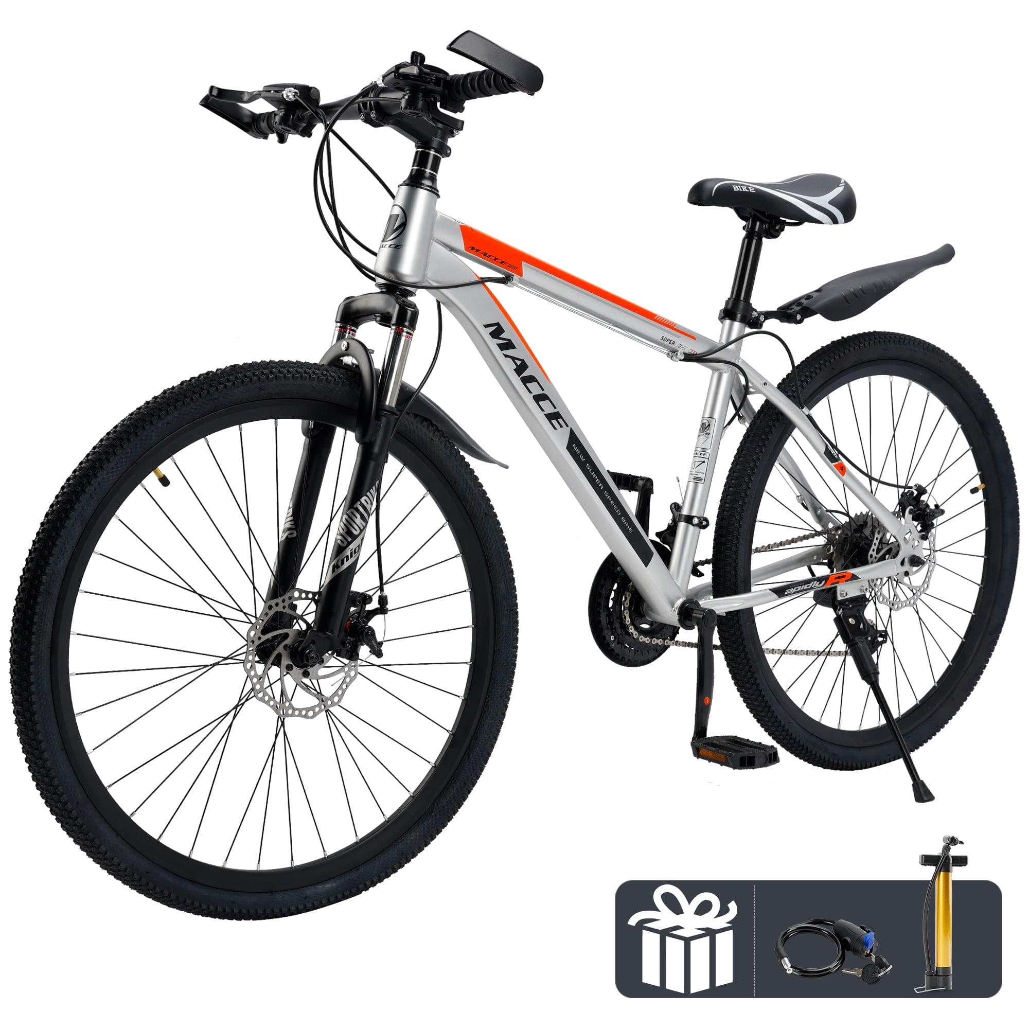 26 Inch Mountain Bike for Adult, 27-Speed Front Suspension High-Carbon Steel MTB Bicycle, Dual Disc Brake Bikes for Men Women, Silver, Blue, Gray and Red