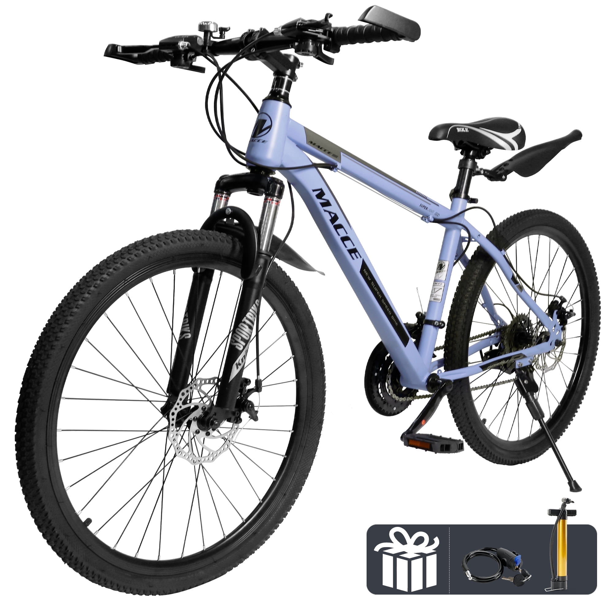 26 Inch Mountain Bike for Adult, 27-Speed Front Suspension High-Carbon Steel MTB Bicycle, Dual Disc Brake Bikes for Men Women, Silver, Blue, Gray and Red