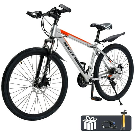 26 Inch Mountain Bike for Adult, 27-Speed Dual Suspension High-Carbon Steel MTB Bicycle, Dual Disc Brake Bikes for Men Women, Silver, Blue, Gray and Red