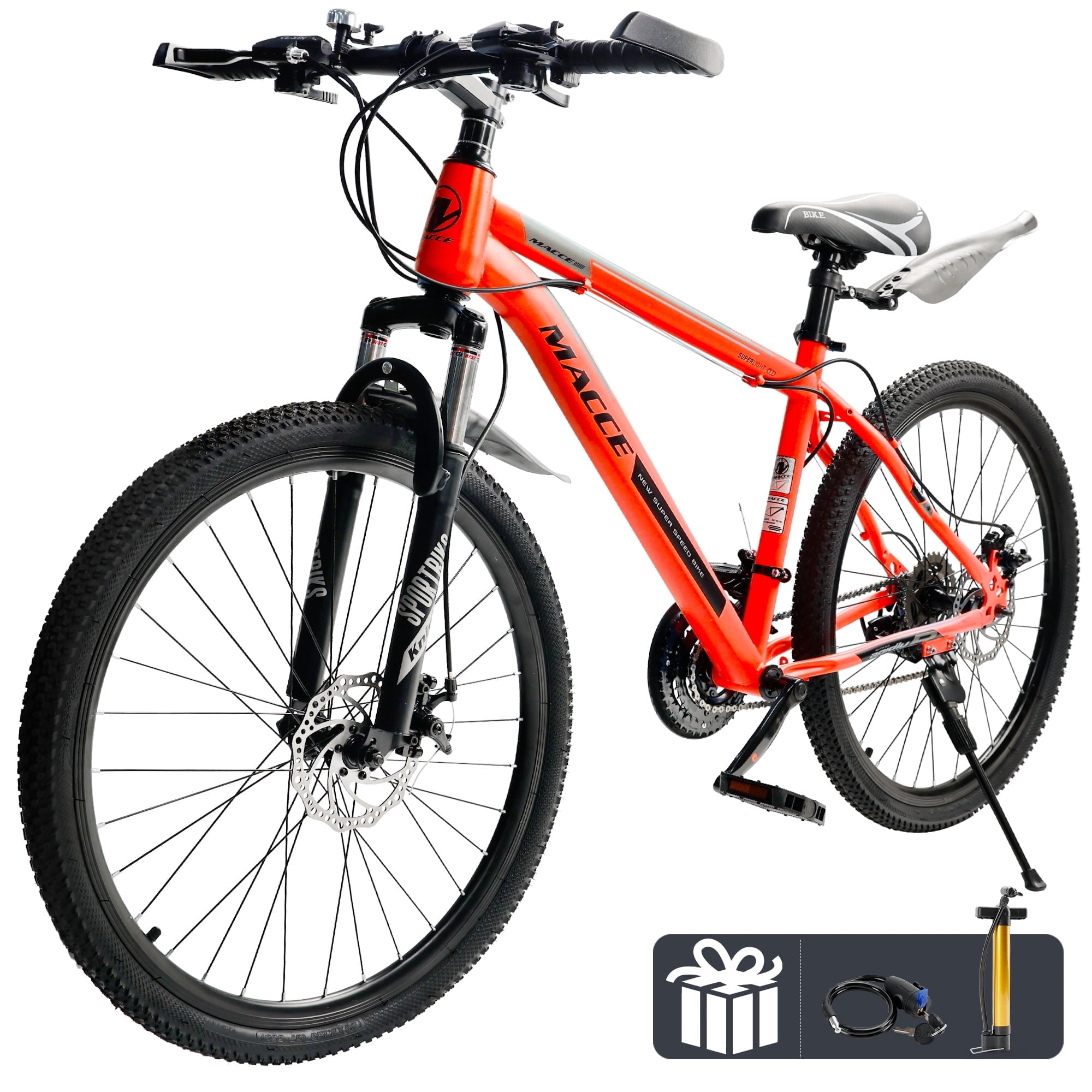 26 Inch Mountain Bike for Adult, 27-Speed Front Suspension High-Carbon Steel MTB Bicycle, Dual Disc Brake Bikes for Men Women, Silver, Blue, Gray and Red