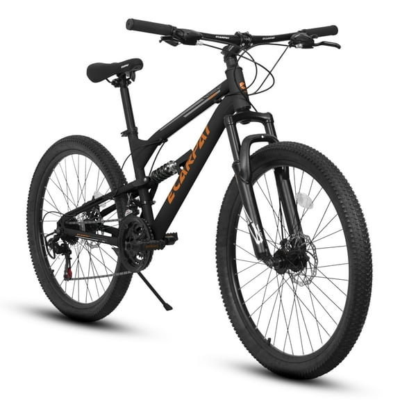 26 Inch Mountain Bike, Dual Full Suspension 21-Speed Disc Brakes Thumb Shifter, Carbon Steel Frame Mountain Bike, Mens Womens Trail Commuter City Bicycles
