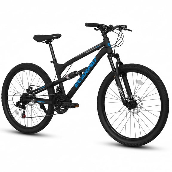 26 Inch Mountain Bike Full Suspension, 21 Speed Mountain Bicycle with Double Disc Brakes, Carbon Steel Frame Commuter City Bike for Adult Men Women, Black-Green