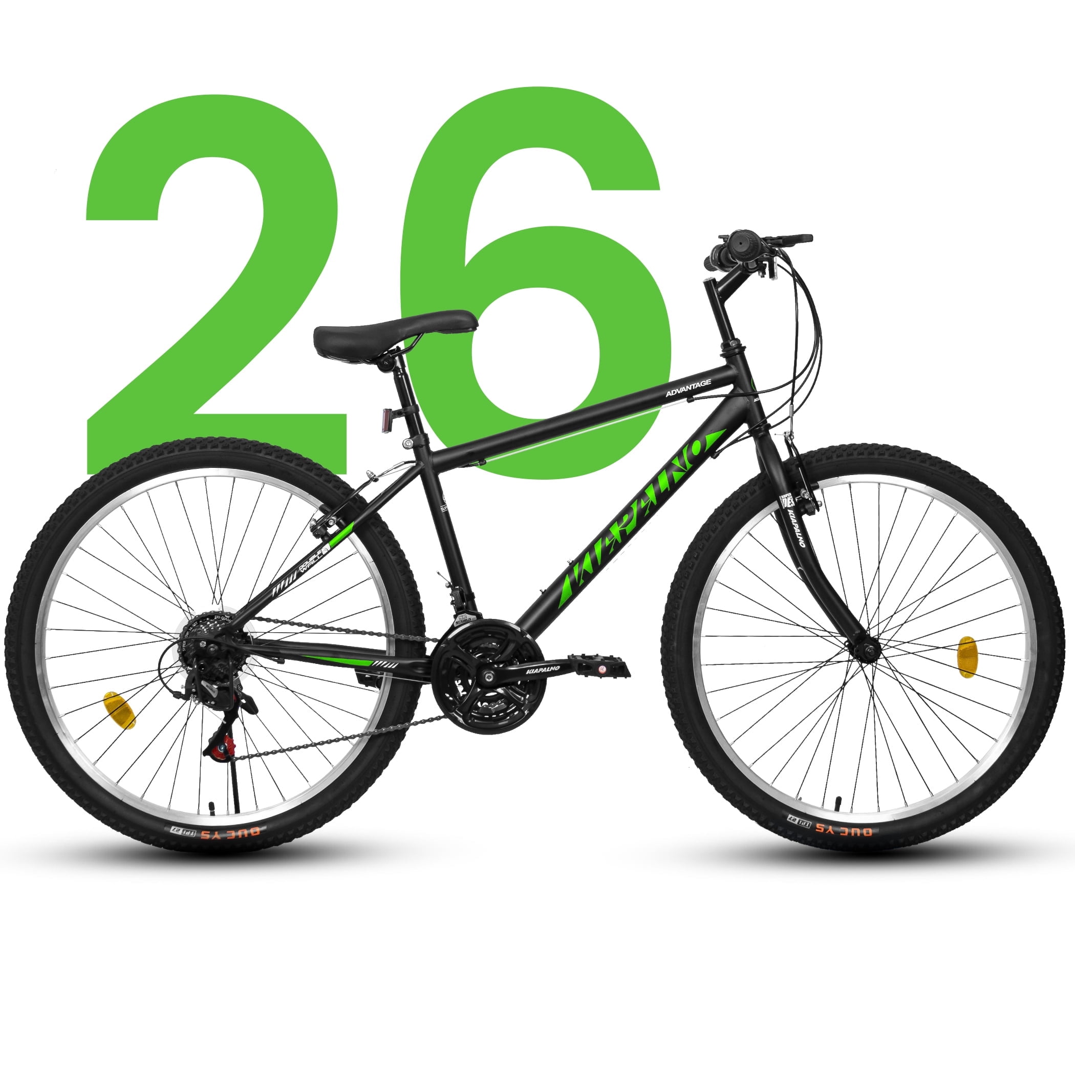 26 Inch Mountain Bike for Men Women, 21 Speeds Commuter Bike with V Brake and Steel Frame, Rigid Suspension MTB Bicycle for City Trail Beach Snow, Black-Green