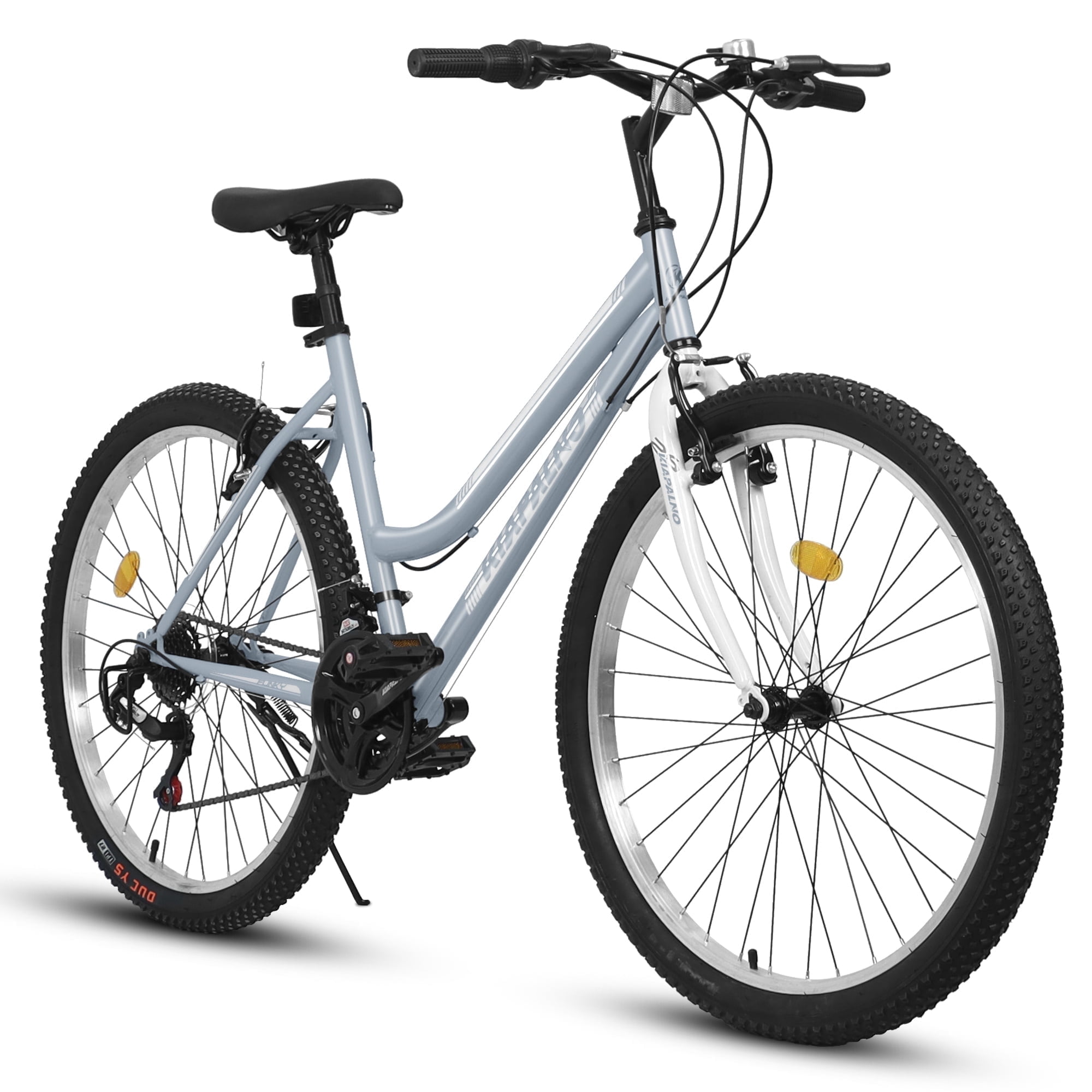 26 Inch Mountain Bike for Women, 21 Speed Mountain Bicycle with V-Brake and Carbon Steel Frame, Female Commuting City Bike to School Work, Silver-Grey