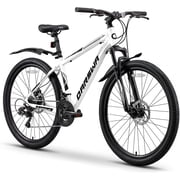 26 inch Mountain Bike, 21-Speed Aluminum Frame Bicycle with Front Suspension, Disc Brake for Adults and Teens, White