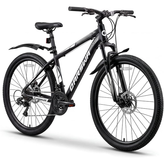26 inch Mountain Bike, 21-Speed Aluminum Frame Bicycle with Front Suspension, Disc Brake for Adults and Teens, Black