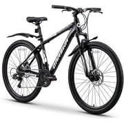 QARSWA 26" Mountain Bike for Adults & Teens, 21-Speed Aluminum Frame, Front Suspension, Disc Brake, Black