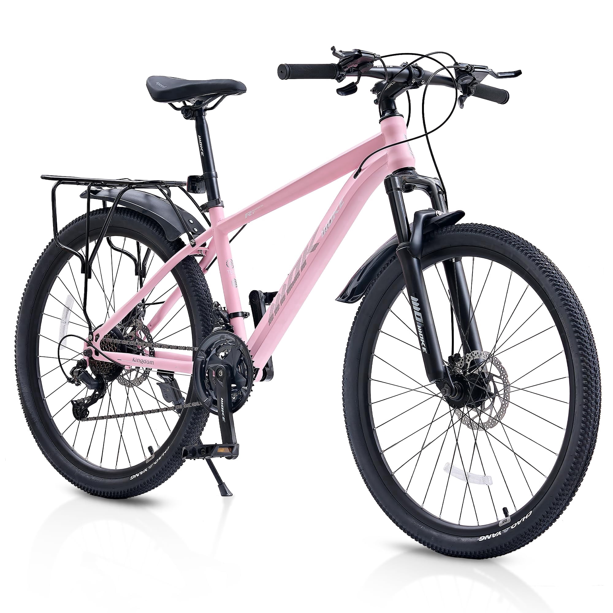 26 Inch Mountain Bike for Women, NEORIVERE 21-Speed Women's Mountain Bike with Suspension Fork, Dual Disc Brakes, Rear Rack & Internal Cable