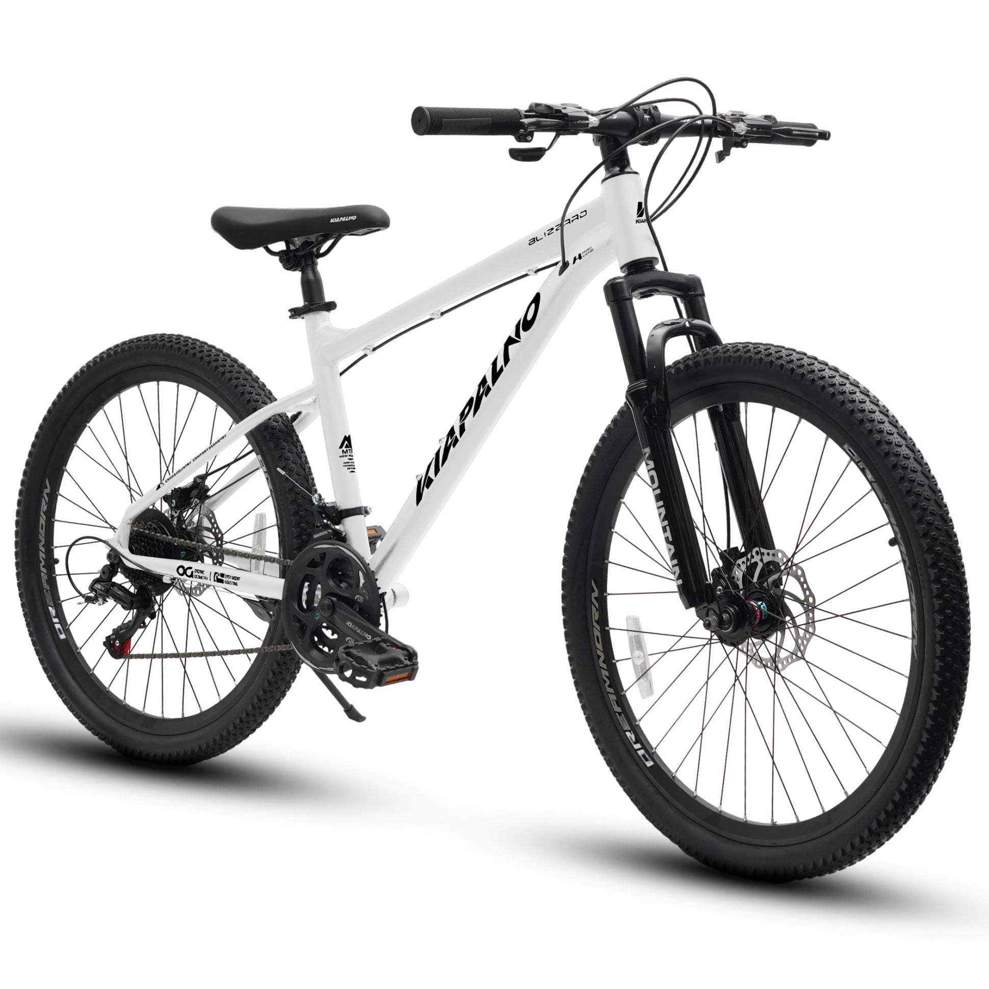 26 Inch Mountain Bike with 21-Speed, High-Carbon Steel MTB Bicycle with Dual Disc Brakes and Ergonomic Seat for Men Women Adult, White