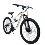 26 Inch Mountain Bike with 21-Speeds & Full Suspension Steel Frame,White&Orange