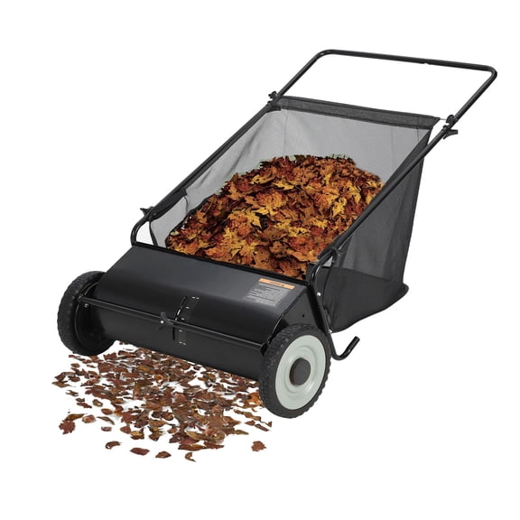 26-Inch Push Lawn Sweeper with 7 Cu. Ft. Grass Collection Bag, 4 Spinning Brushes, Adjustable Height, Durable Steel Frame with Rubber Wheels, for Leaves, Grass and Yard Cleanup