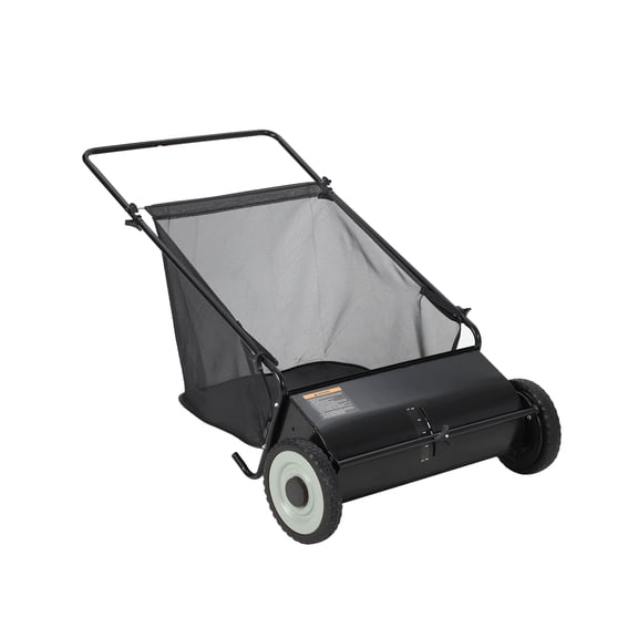 26-Inch Push Lawn Sweeper 7 Cu. Ft. Large Capacity Collection Bag, 4 Spinning Brushes, Adjustable Height, Steel Frame w/ Rubber Wheels, for Grass, Leaves & Debris Collector on All Terrains, Black